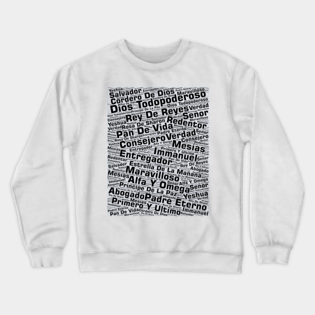 Names of Jesus Word Cloud Spanish Crewneck Sweatshirt by BubbleMench